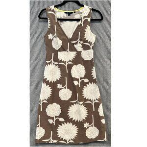 Boden Brown Cream Floral V-neck A-line Sleeveless Dress Women's 8R Casual Summer